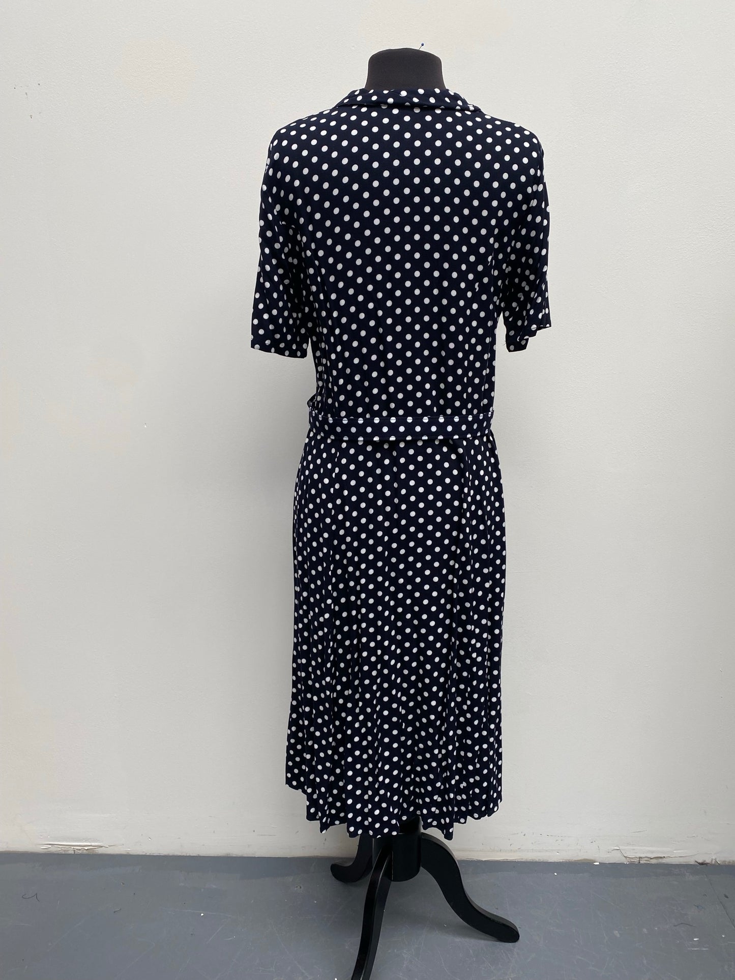 Vintage Navy & White Spotted Shirt Dress size 12