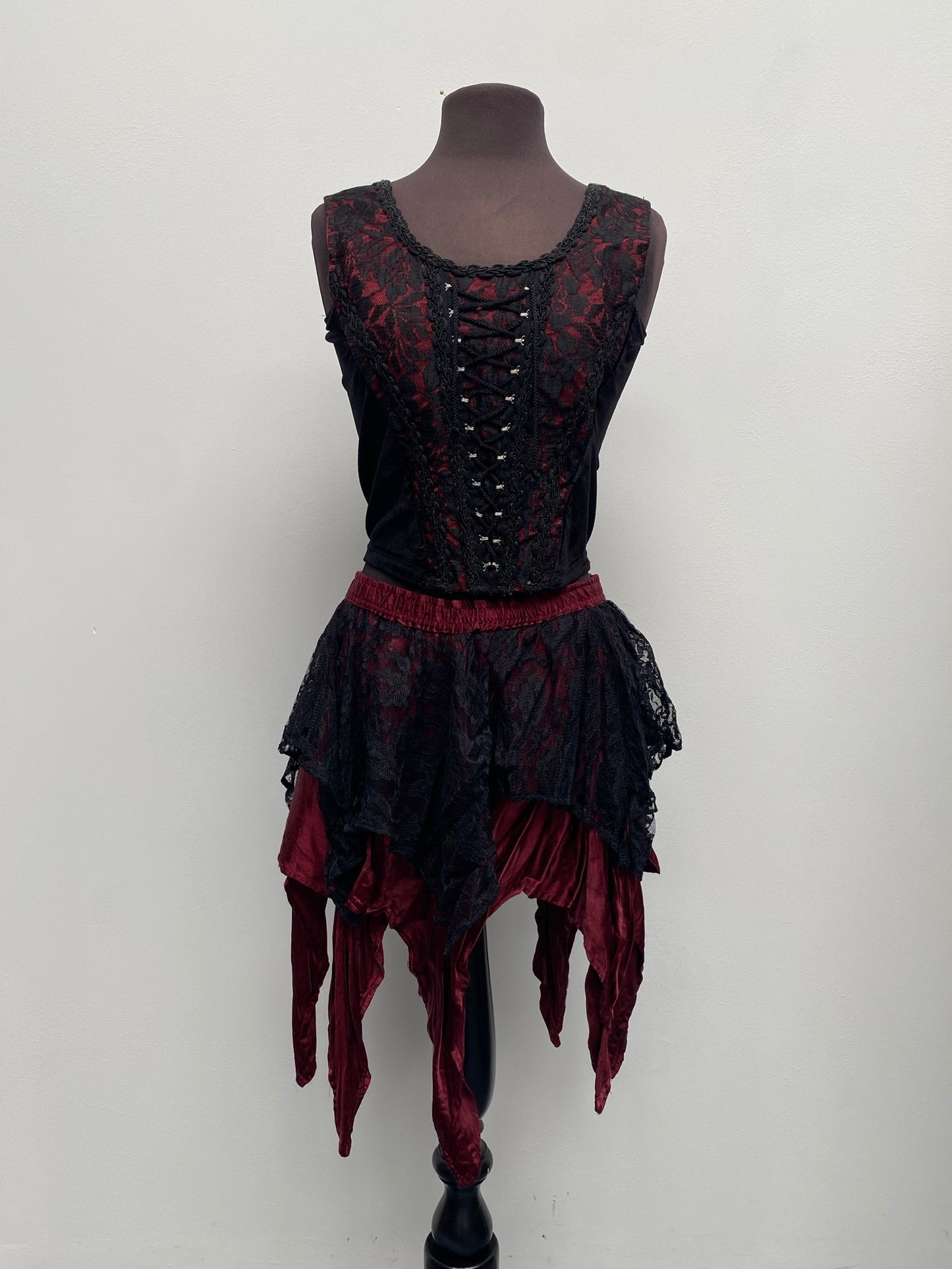 Bares 2 piece Gothic Outfit - Skirt & Top Red Black S/M