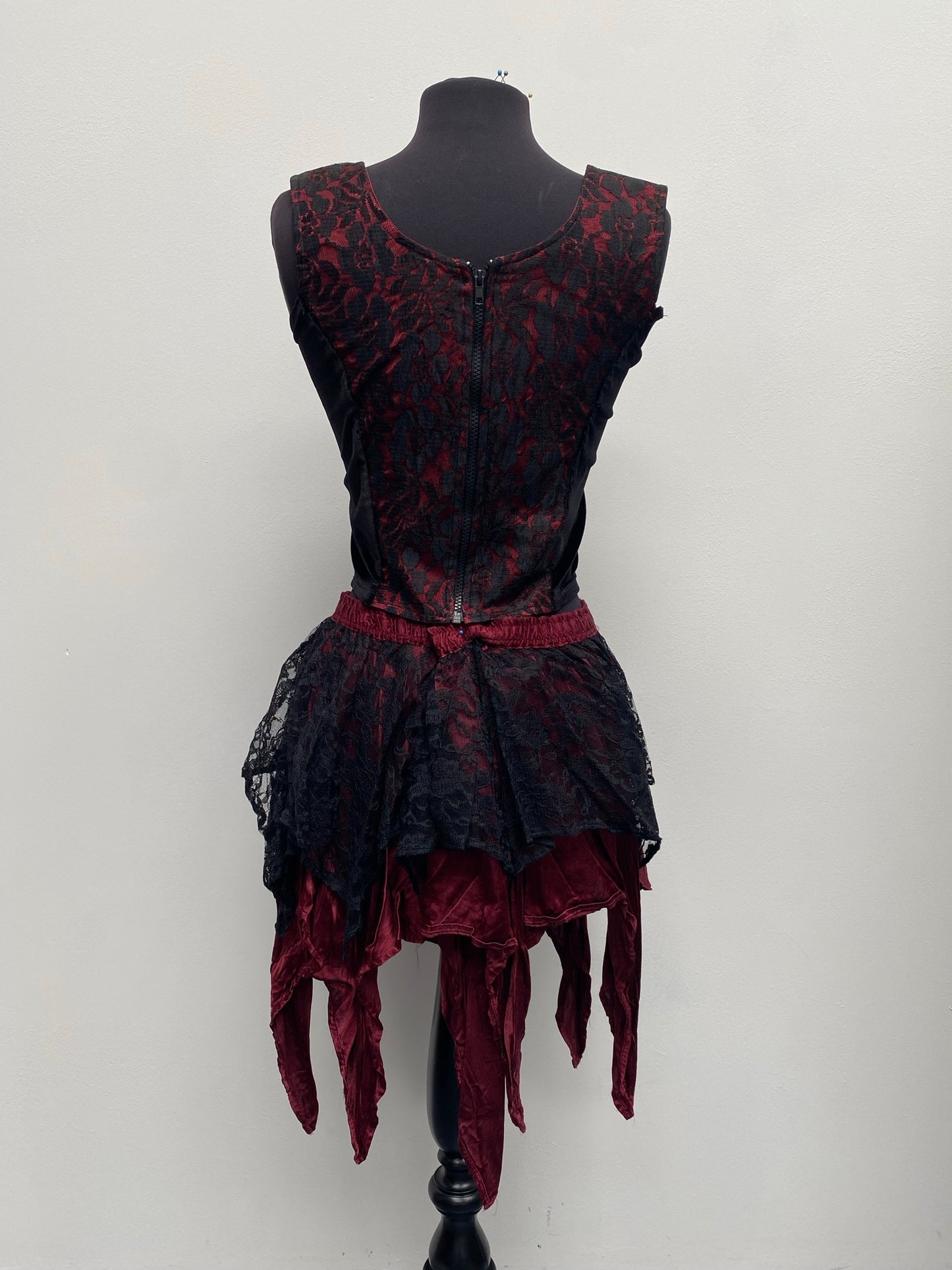 Bares 2 piece Gothic Outfit - Skirt & Top Red Black S/M