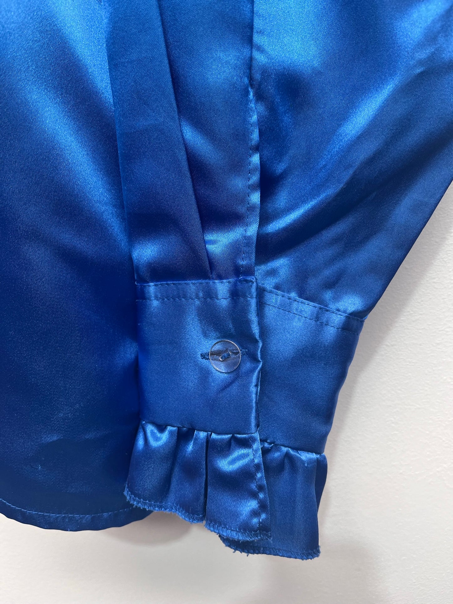 Men's 1970s style frill satin Shirt Size Large - Blue