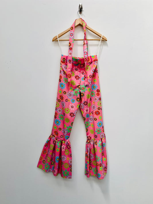 60s 70s Pink Flower Power Flared Trousers Size Small - Ex Hire Fancy Dress Costumes