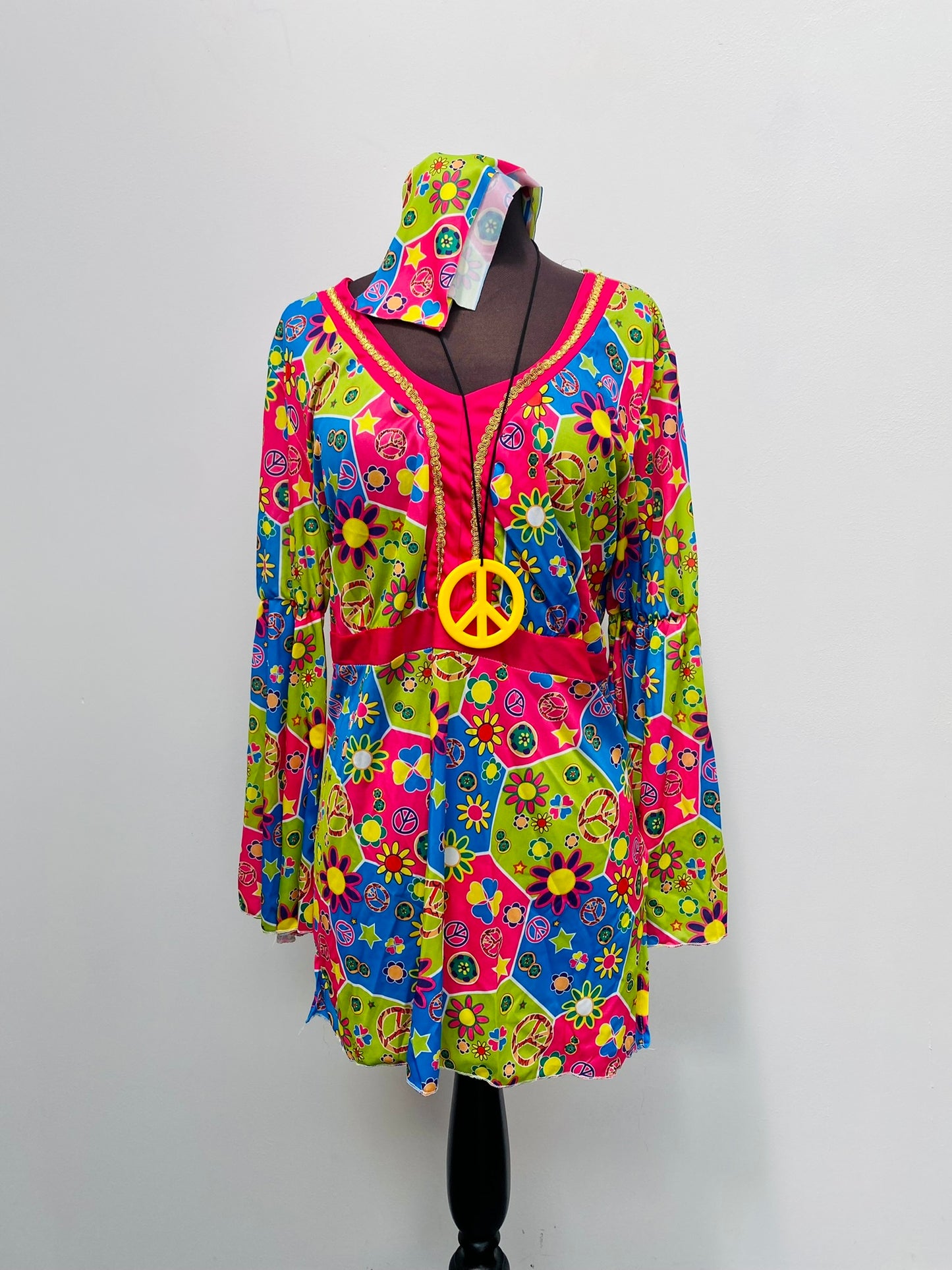 60s-70s style Groovy Chick Hippie Outfit Size large 18-20 - Ex Hire Fancy Dress Costume