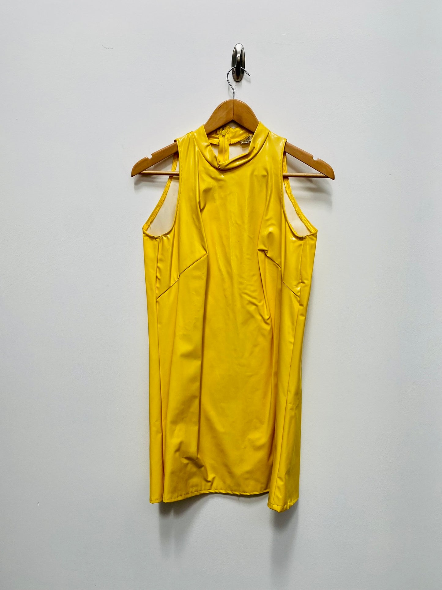 Yellow 60s-70s style mini PVC dress size 10 - Ex Hire Fancy Dress Costume
