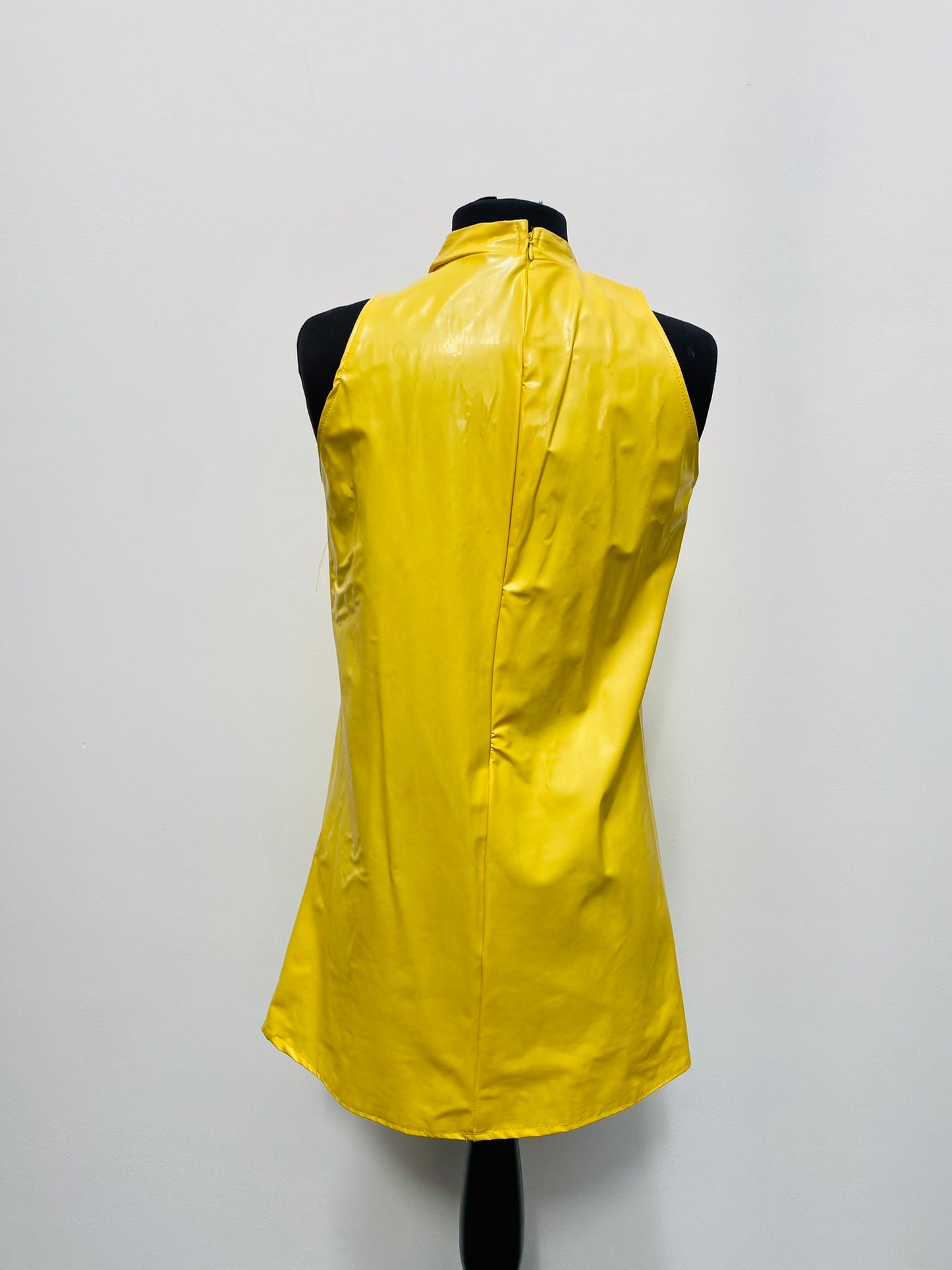 Yellow 60s-70s style mini PVC dress size 10 - Ex Hire Fancy Dress Costume