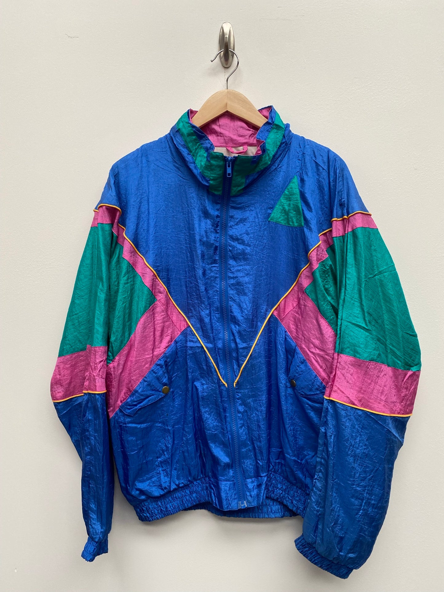 Vintage 80s green pink & blue shell jacket Size L - festival wear