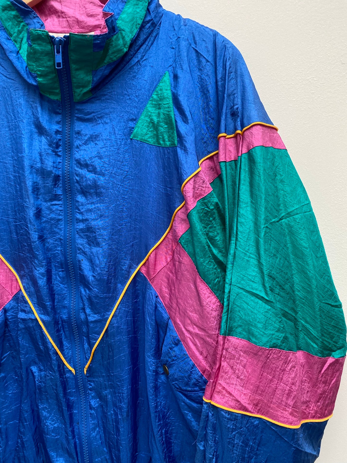 Vintage 80s green pink & blue shell jacket Size L - festival wear