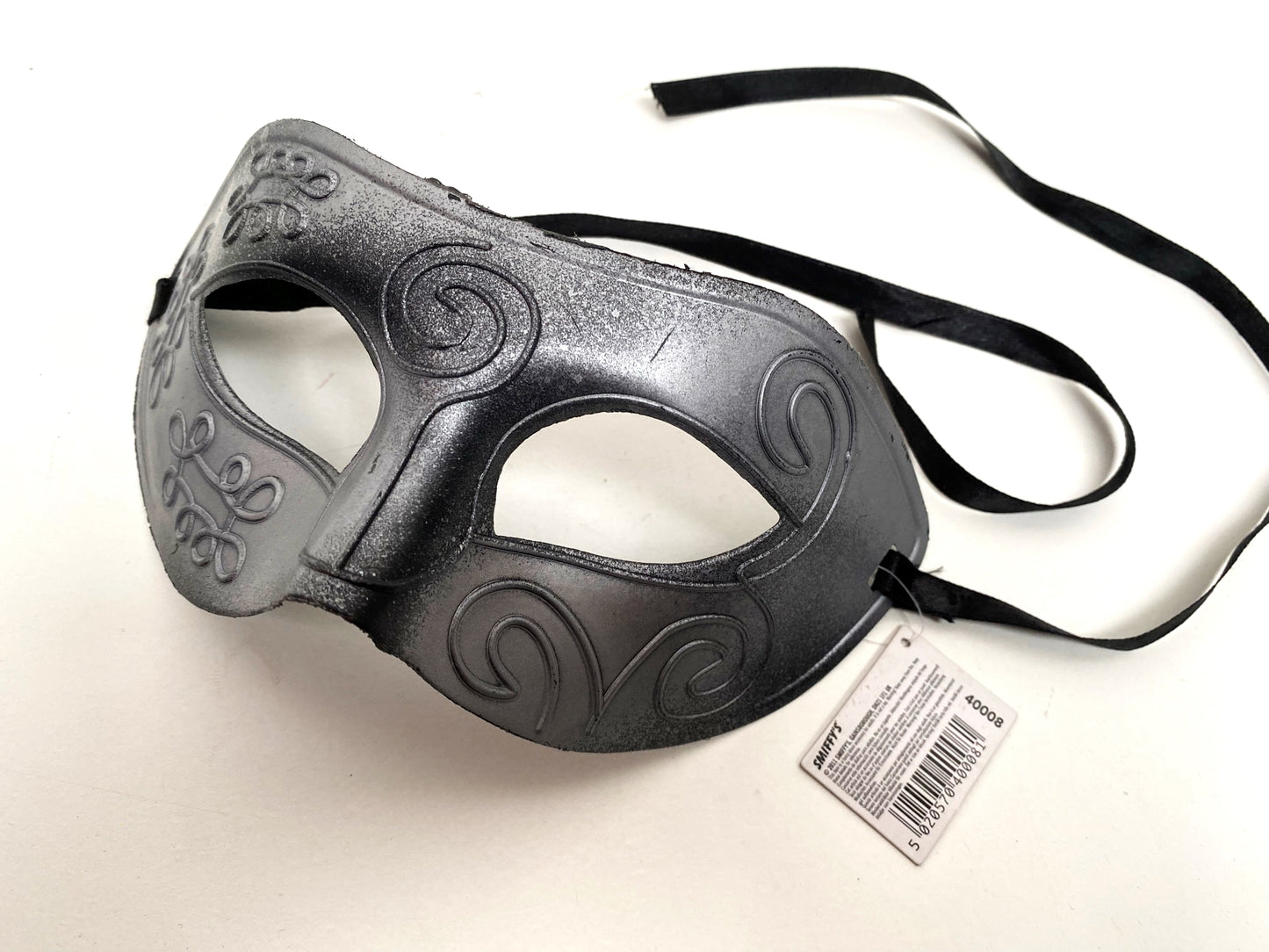 Silver Grey Masquerade Mask Metal effect with Ribbon - New