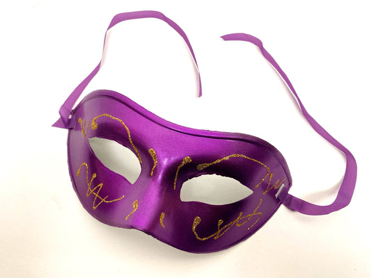 Masquerade Mask Purple & Gold with Ribbon - New