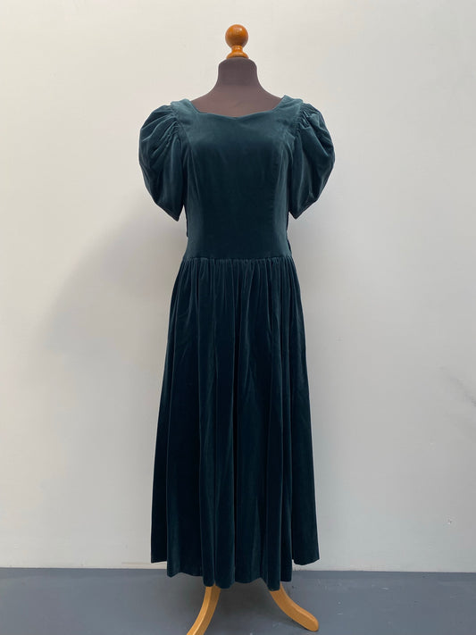 Vintage Velvet Laura Ashley Blue Green 80s Dress size 10-12