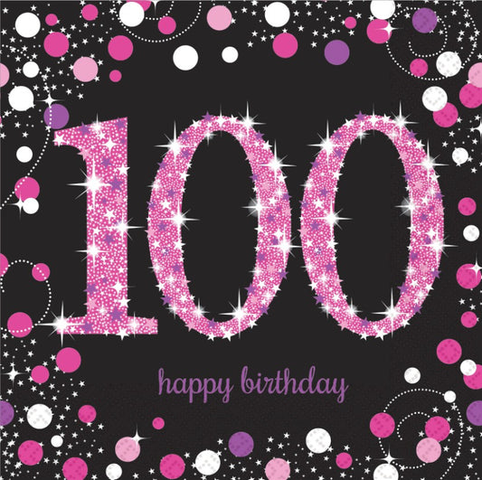 Amscan 100th Birthday Sparkling Celebration Napkins 16Pk