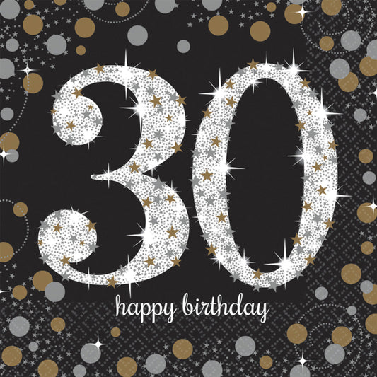 Amscan 30th Birthday Sparkling Celebration Napkins 16Pk