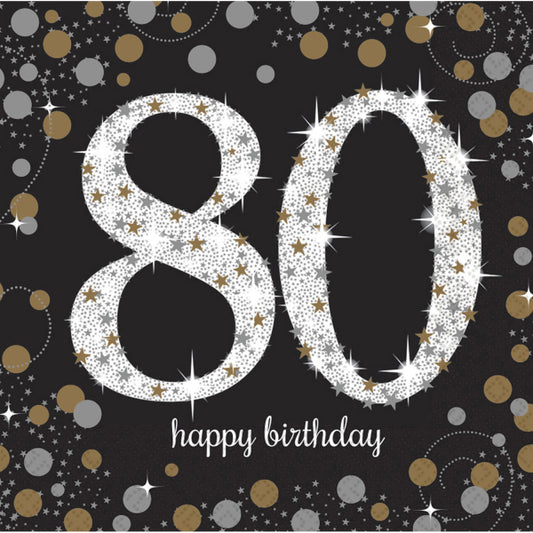 Amscan 80th Birthday Sparkling Celebration Napkins 16Pk