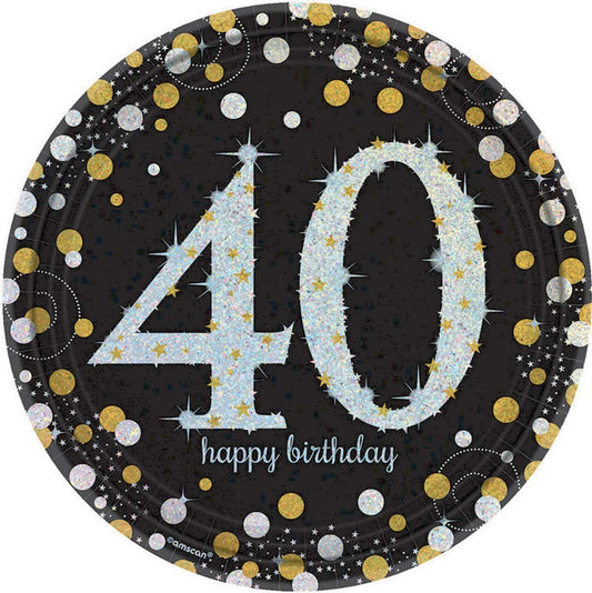 Amscan 40th Birthday Sparkling Celebrations Paper Plates 8Pk