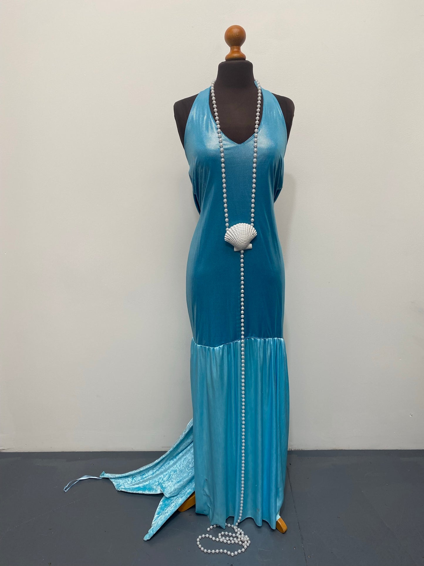 Blue Mermaid Dress with Tail & shell necklace size 12/14 - Ex Hire Fancy Dress