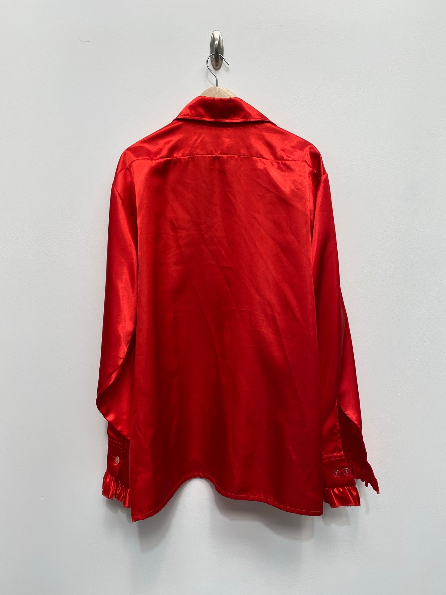 Men's 1970s style frill satin Shirt Size Medium - Red