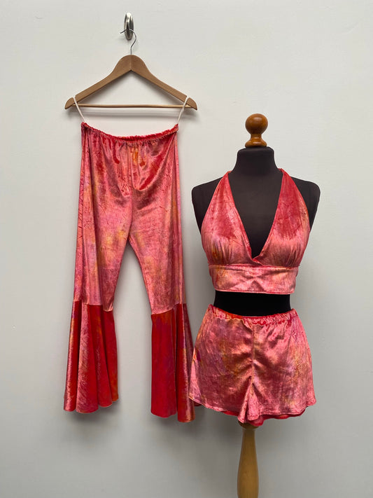 70s style pink/orange velour 3 piece set Size 10 - Ex Hire Fancy Dress Costume
