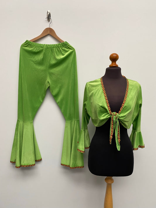 70s style Green velour 2 piece set Size 16 - Ex Hire Fancy Dress Costume