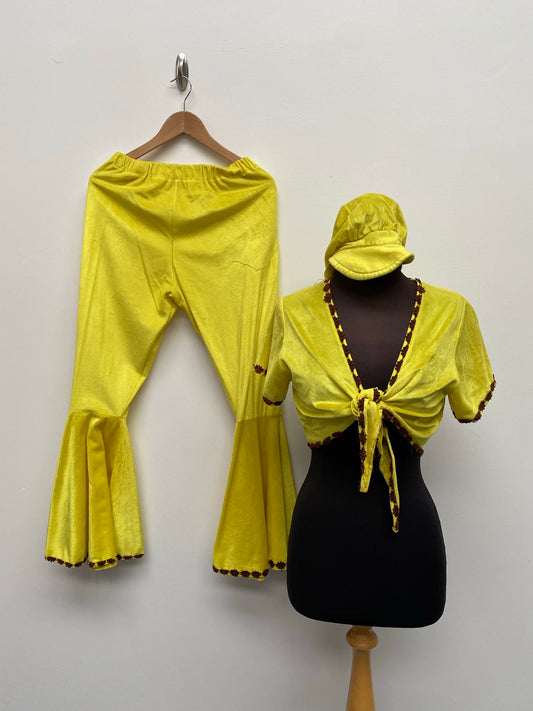70s style Yellow velour 3 piece set Size 10-12 - Ex Hire Fancy Dress Costume