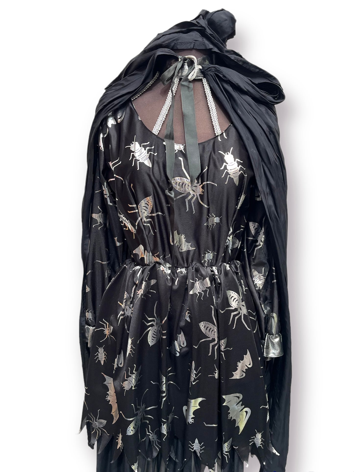 Black Silver Witch Dress with cape Size EUR 40 Size UK 12 - Ex Hire