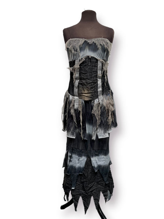 Black Grey Ragged Zombie Halloween Skirt Top set Dress Size S/M - Ex Hire