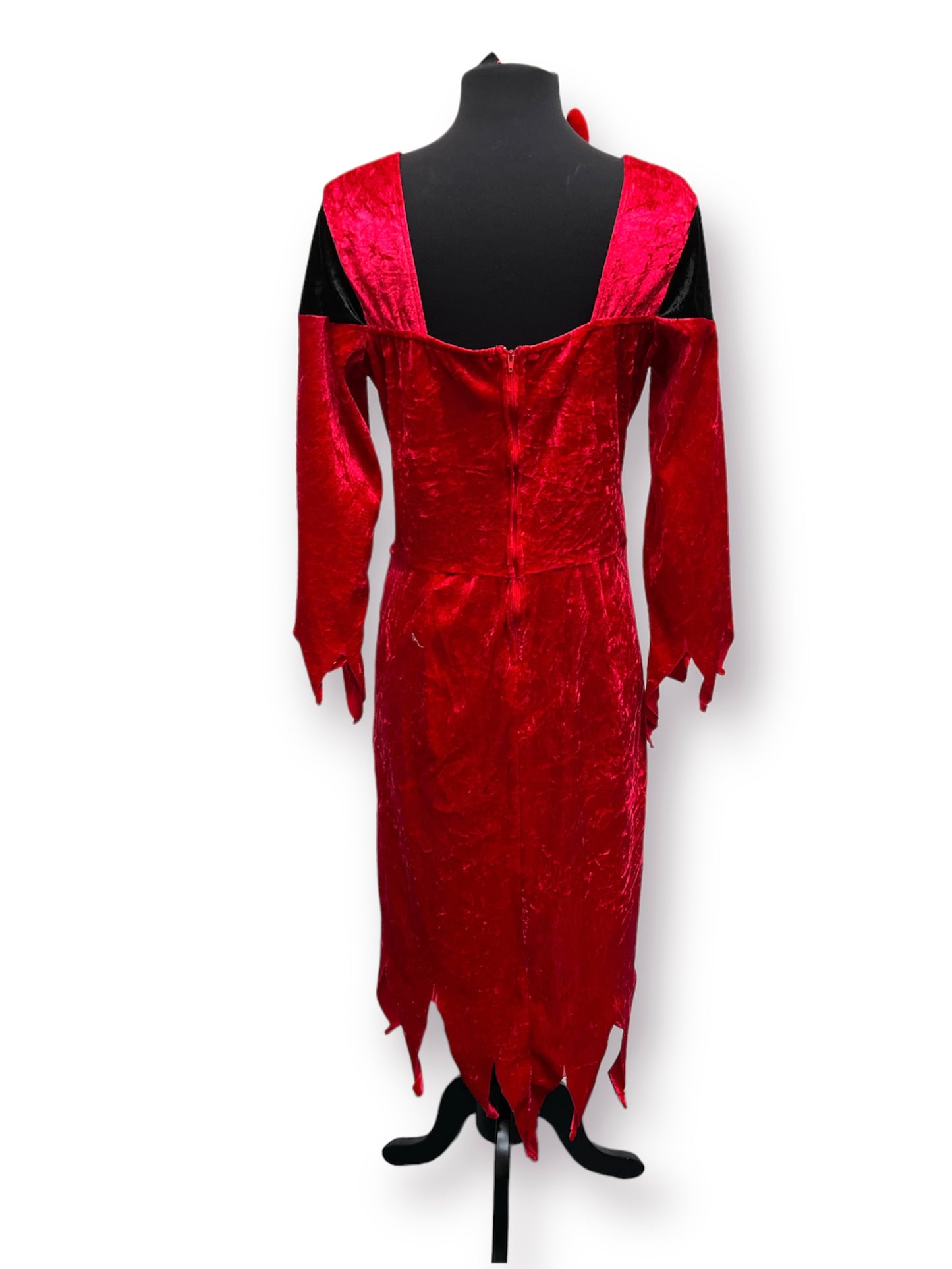 Halloween Red Black Velour Devil Dress with Horns - Ex Hire Fancy Dress Costume