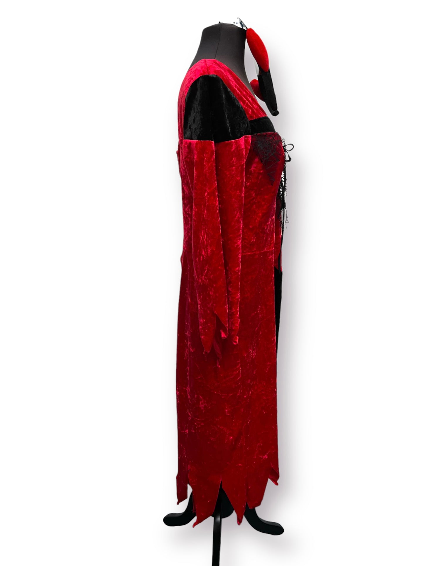 Halloween Red Black Velour Devil Dress with Horns - Ex Hire Fancy Dress Costume