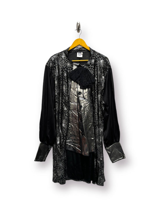 Halloween Black Silver Spider Web Shirt Size - Ex Hire Fancy Dress Costume