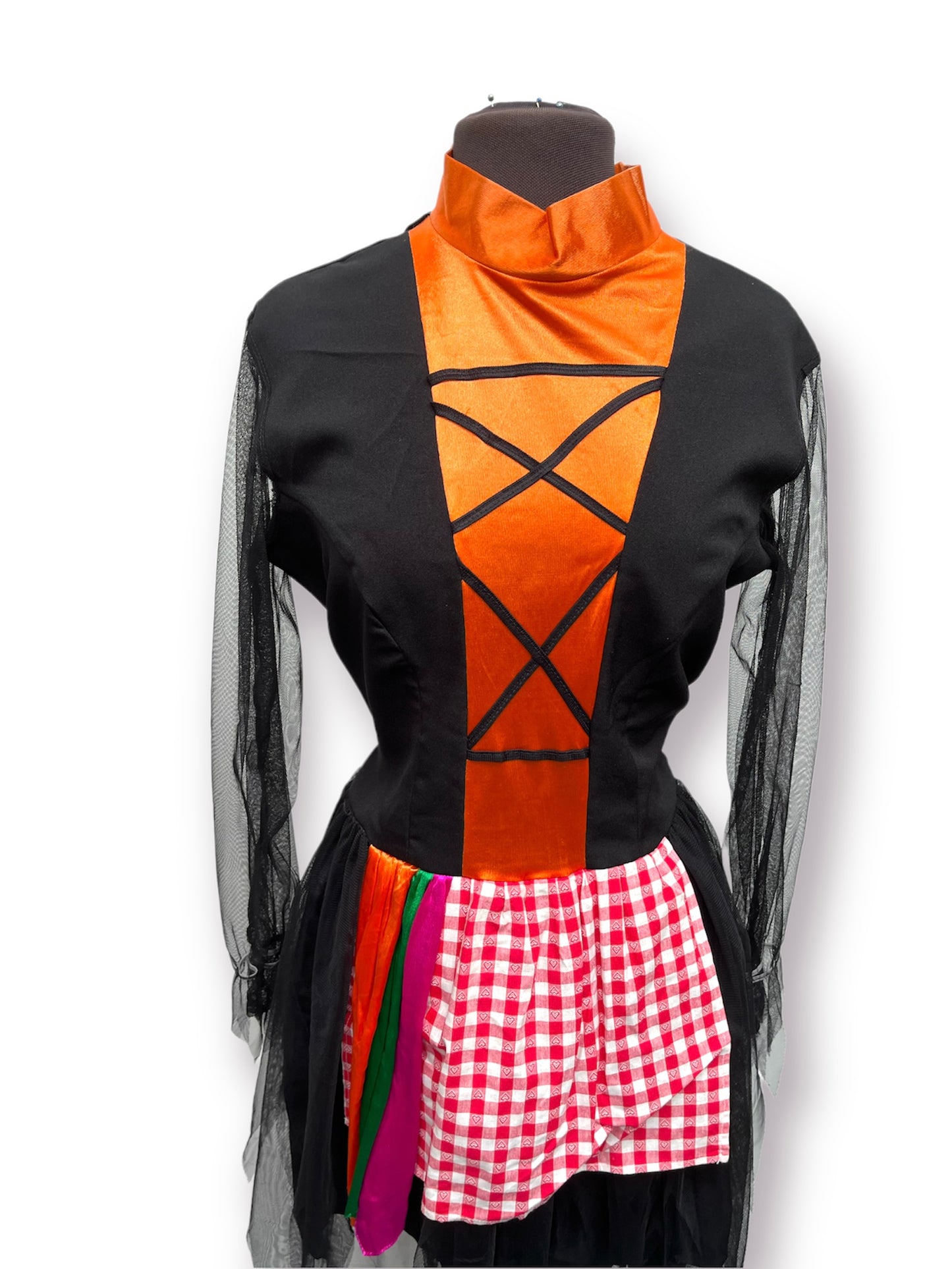 Black & Orange Halloween Witch Dress & Hat - Ex Hire Fancy Dress Costume