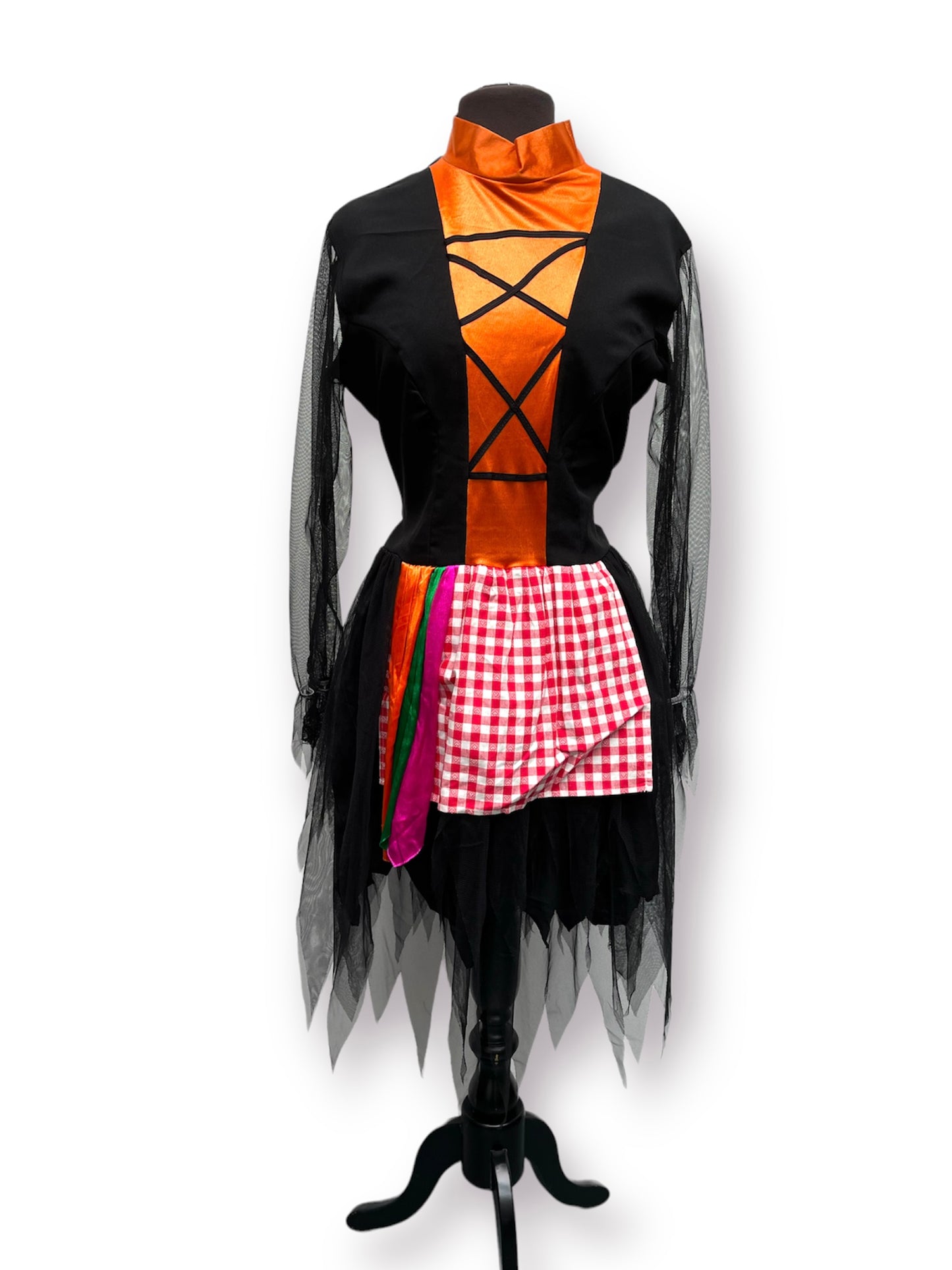 Black & Orange Halloween Witch Dress & Hat - Ex Hire Fancy Dress Costume