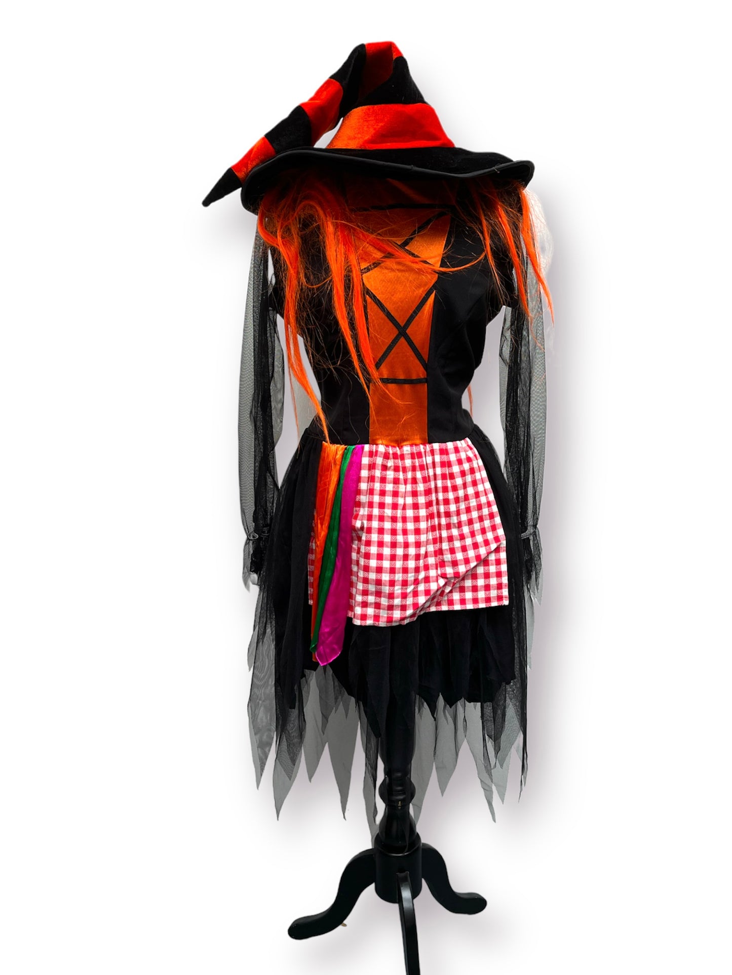 Black & Orange Halloween Witch Dress & Hat - Ex Hire Fancy Dress Costume