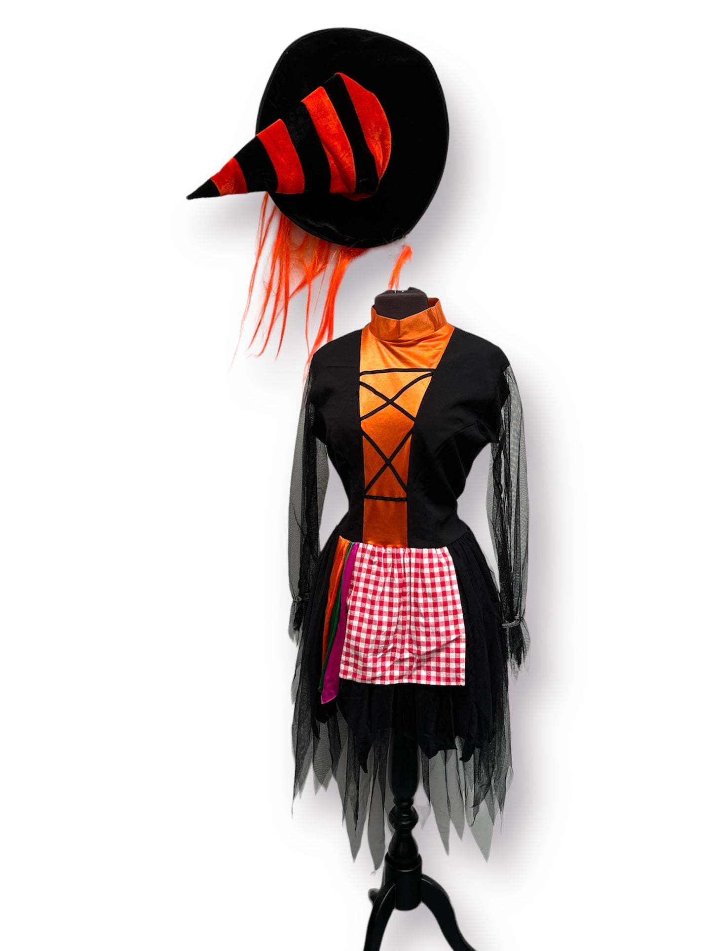 Black & Orange Halloween Witch Dress & Hat - Ex Hire Fancy Dress Costume