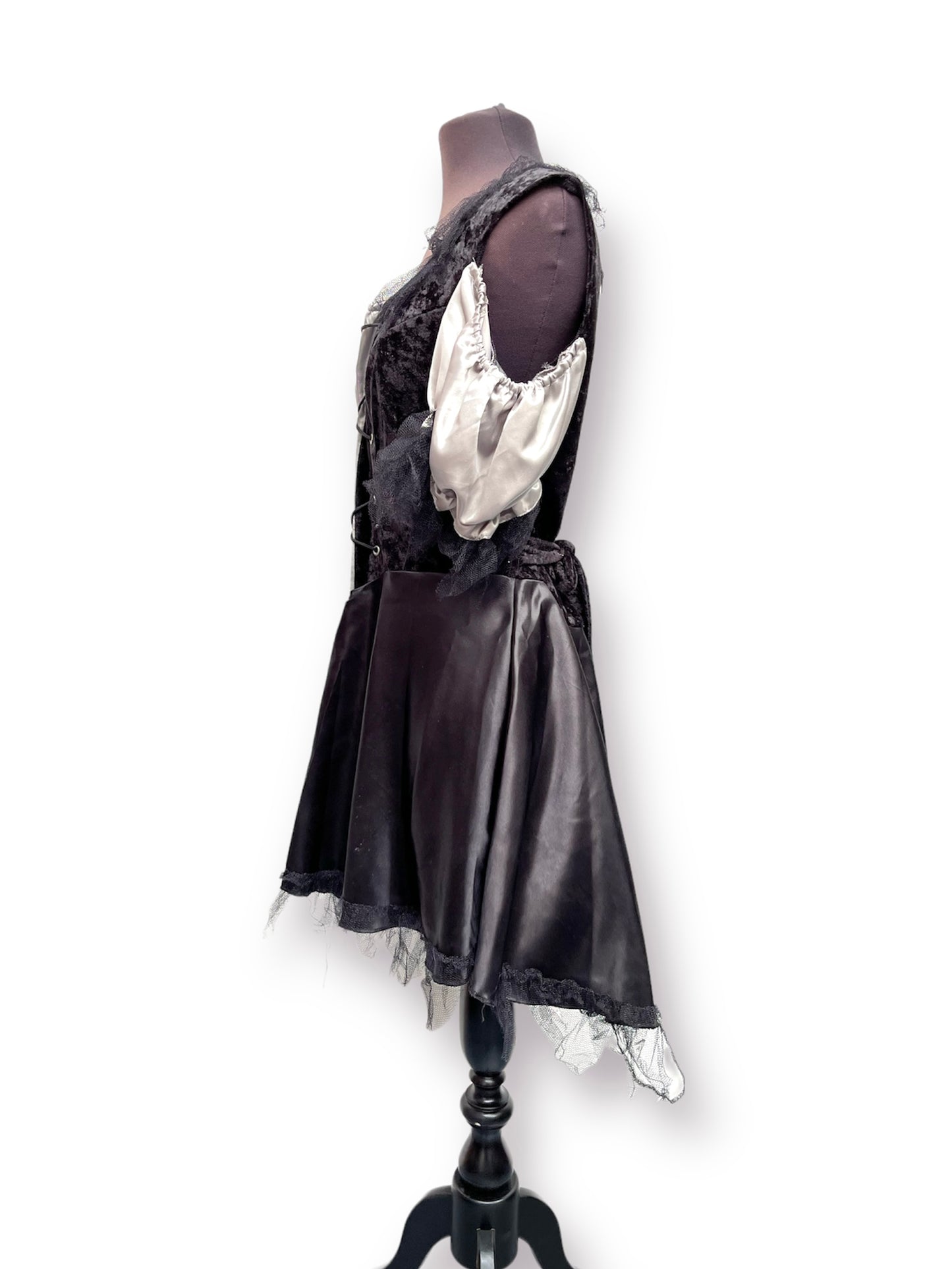 Black & Silver Halloween Witch Dress 7 Hat Size 8-10 - Ex Hire Fancy Dress Costume