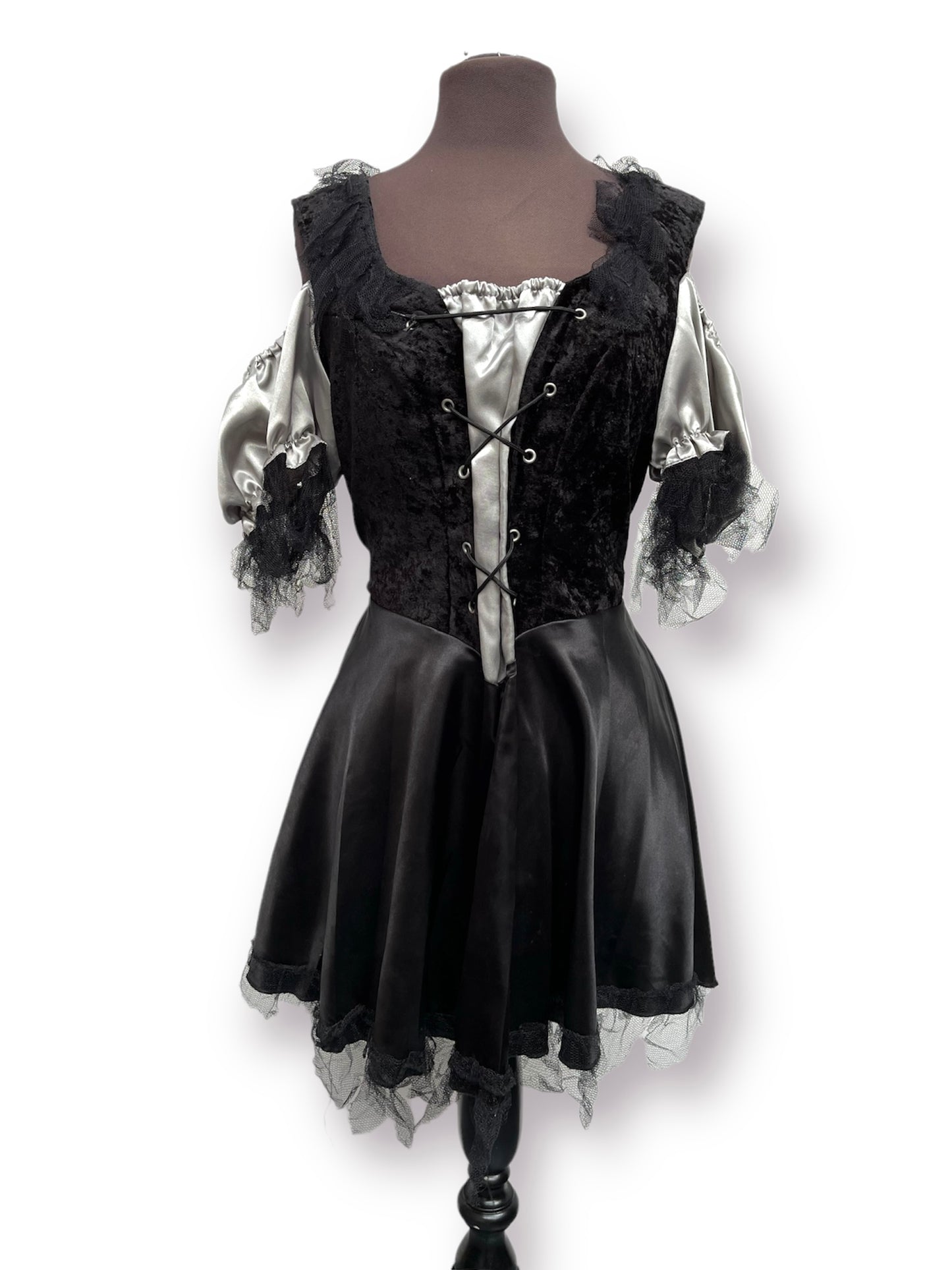 Black & Silver Halloween Witch Dress 7 Hat Size 8-10 - Ex Hire Fancy Dress Costume