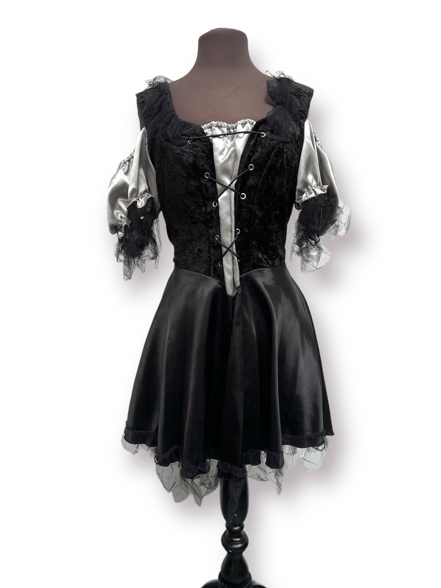 Black & Silver Halloween Witch Dress 7 Hat Size 8-10 - Ex Hire Fancy Dress Costume