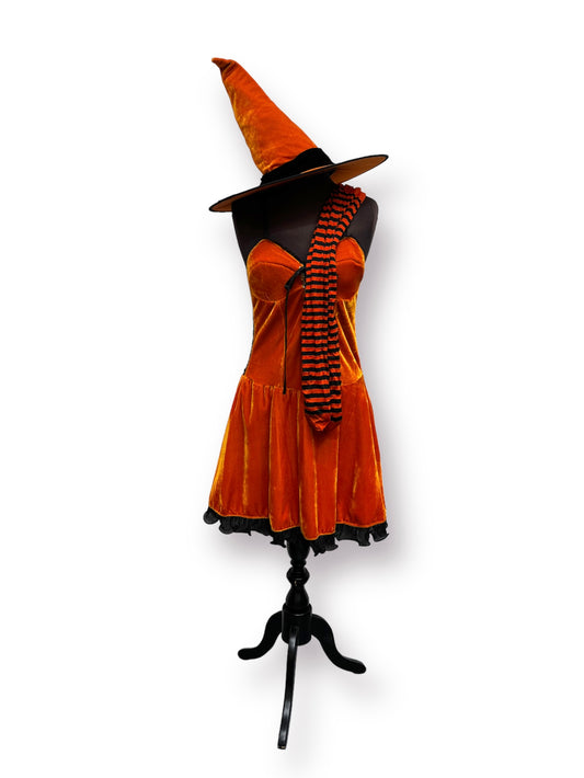 Orange Halloween Witch Dress & Hat Size 8-10 - Ex Hire Fancy Dress Costume