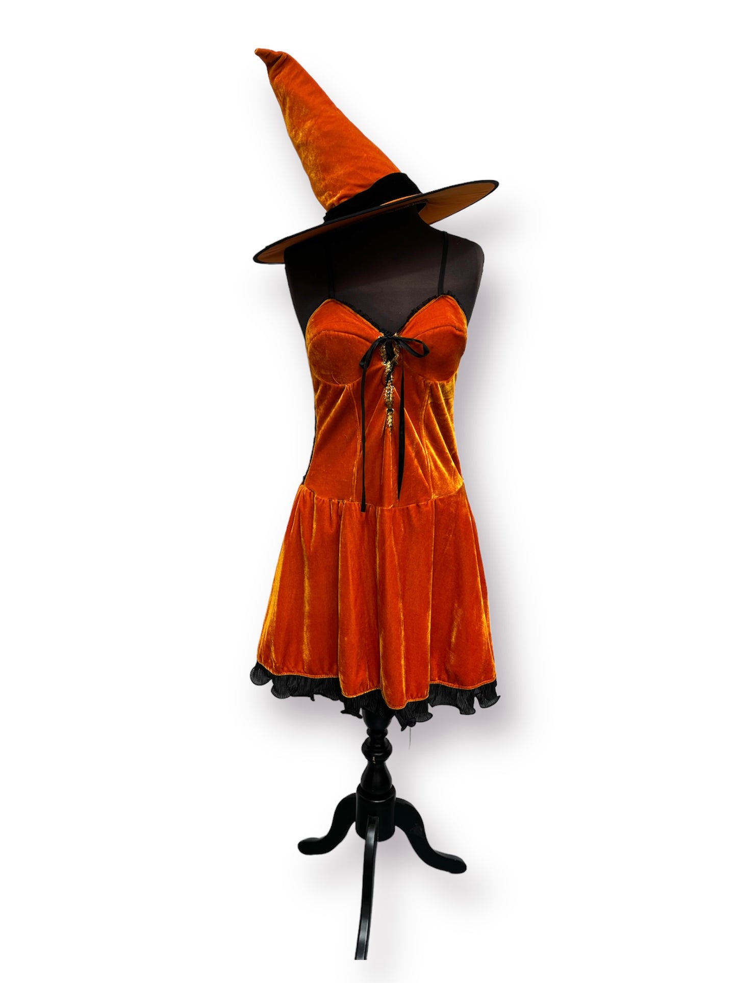 Orange Halloween Witch Dress & Hat Size 8-10 - Ex Hire Fancy Dress Costume