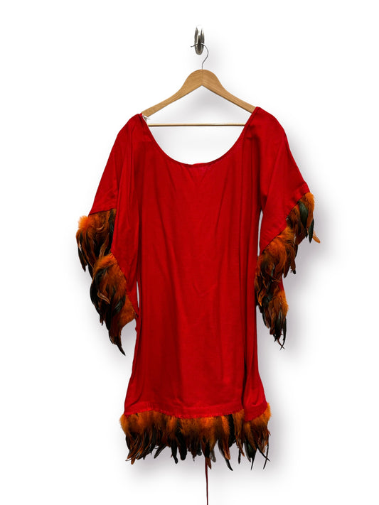 Halloween Red Gown with Feathers One Size - Ex Hire Fancy Dress Costume