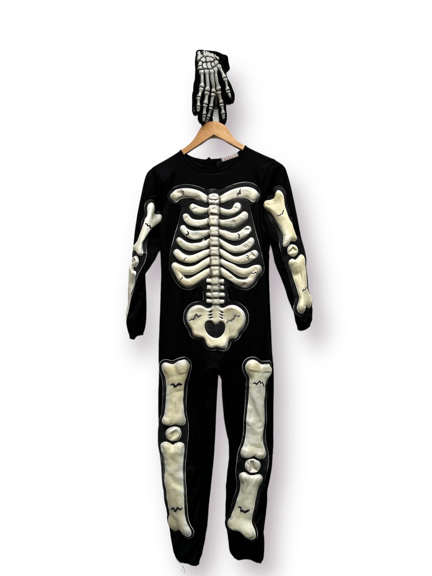 Halloween Skeleton Suit & Gloves NO MASK 11-12 years - Ex Hire Fancy Dress Costume