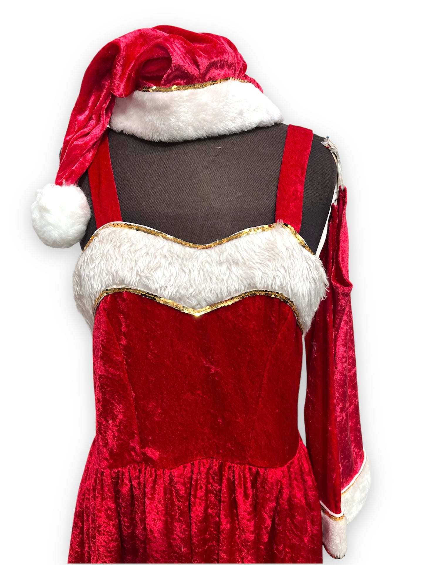 Ms Christmas/Mrs Claus Red Dress, Hat & Gloves - Ex Hire Fancy Dress Costume