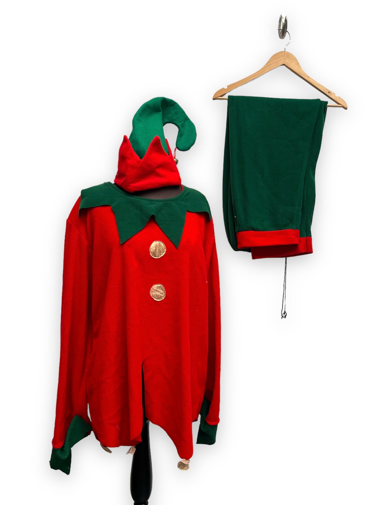 Christmas Elf Costume Green/Red 2XL - Ex Hire Fancy Dress Costume