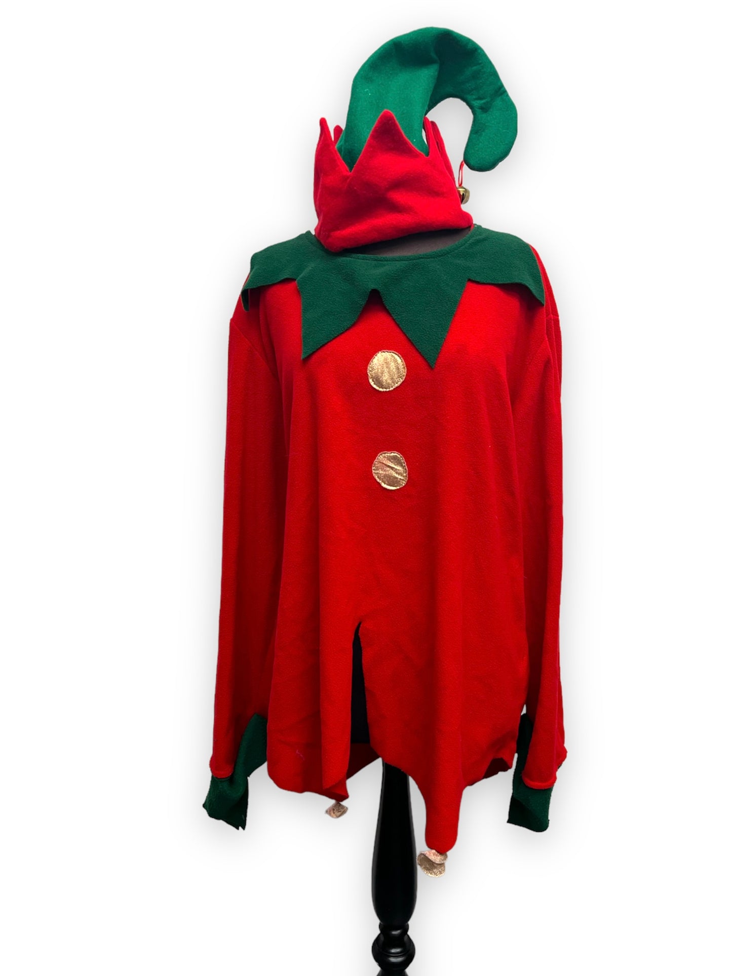 Christmas Elf Top & Hat Green/Red 2XL - Ex Hire Fancy Dress Costume