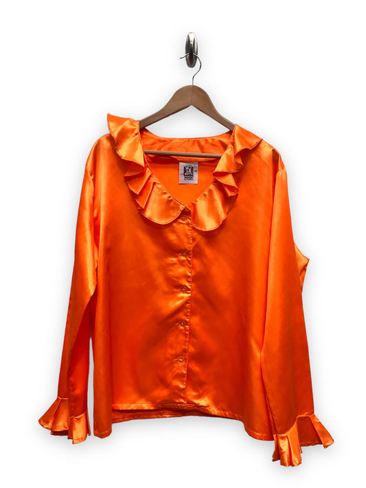 Women's 1970s style frill orange satin Shirt - XL