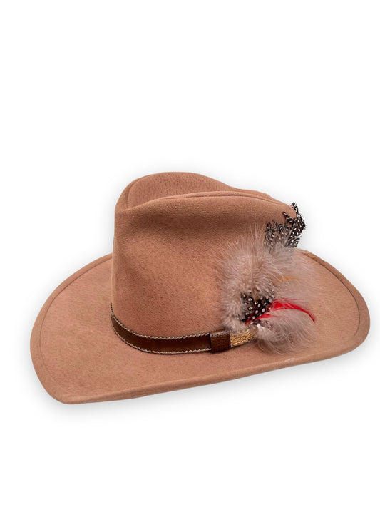 Vintage Sears Cowboy Hat with feather Beige - Used
