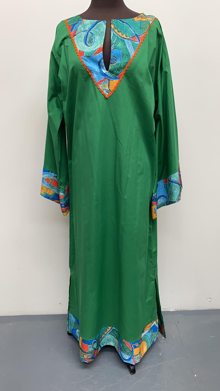 Green Kaftan style Vintage Dress Size XL - Vintage Clothing